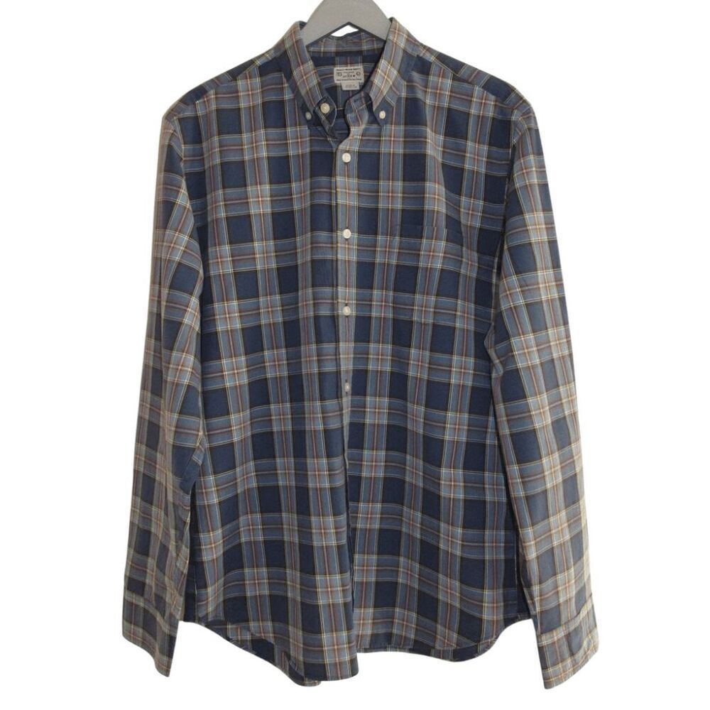 J. Crew Blue & Brown Plaid Button Up Shirt Sz L